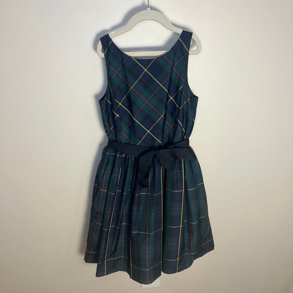 Polo Ralph Lauren Girls Checked Bow Embellished Dress Size 12 Green Plaid - Picture 3 of 11